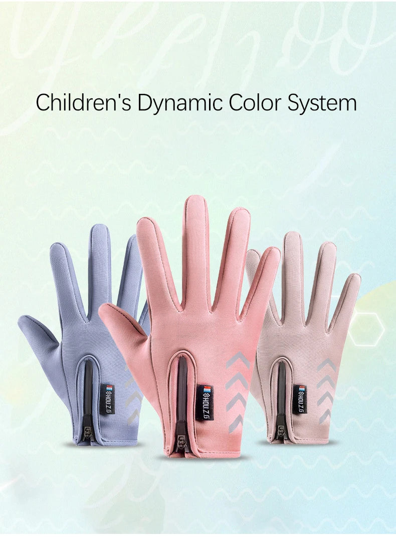 Children's Gloves Cycling Winter Autumn Thermal Gloves Waterproof Kids Reflect Light Non-Slip Ski Fleece Scooter Gloves Zipper